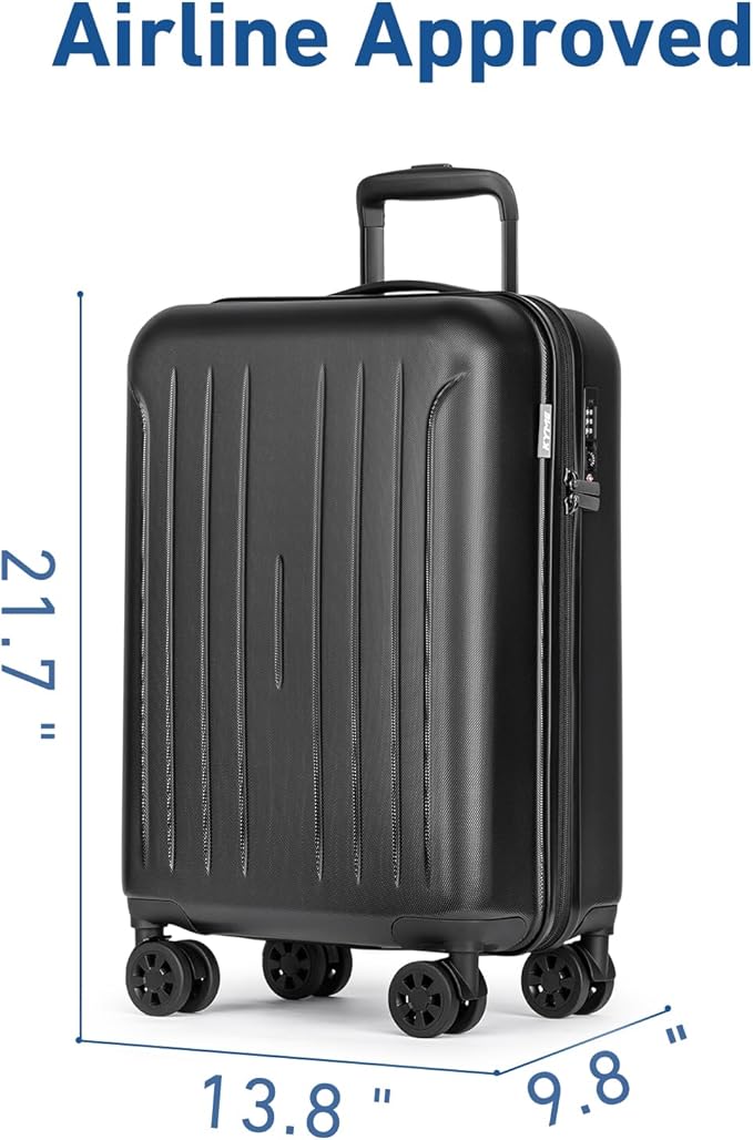 KYME Suitcase Hardshell With Double Spinner Wheels, PC+ABS TSA Lock Travel Luggage (Black, 20" Carry On)