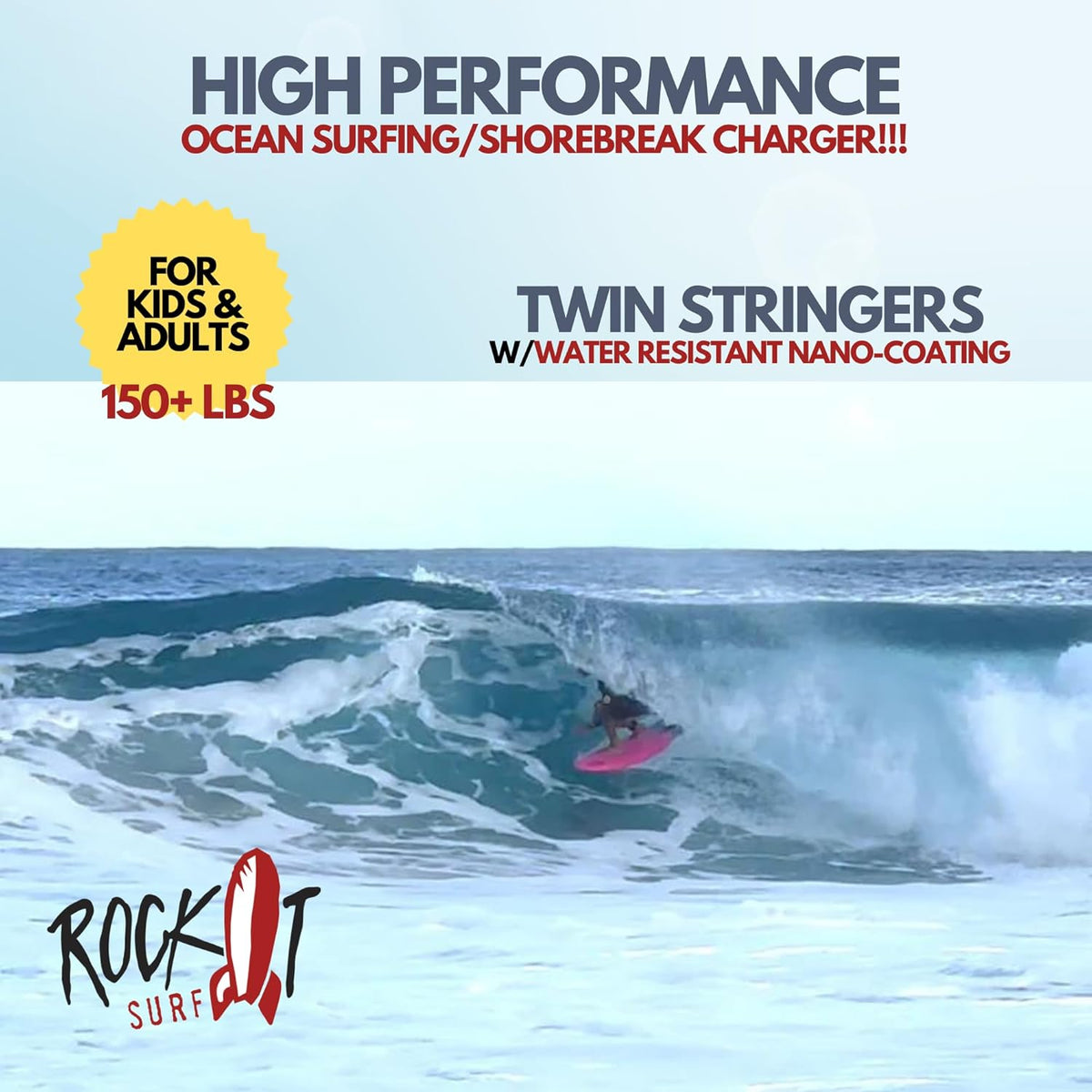 Rock-It 4'10" CHUB Soft Top Surfboard - Kids & Mini, Easy to Paddle & Maneuverable for Beginners