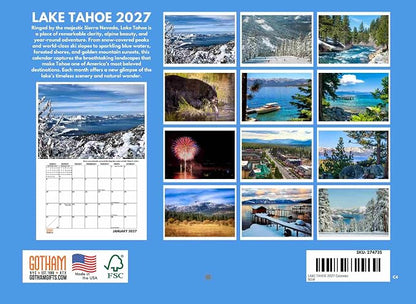 Lake Tahoe Calendar 2027 Monthly Wall Calender 12 Month | American Made In The USA
