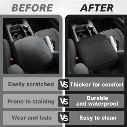 Muslogy Center Console Armrest Cover Compatible with Dodge Ram1500/2500/3500 2013-2018 Comfort Armrest Pad Arm Rest Cushion Vegan Leather Protector 1-Inch Extra Thick(Bucket Seat ONLY)