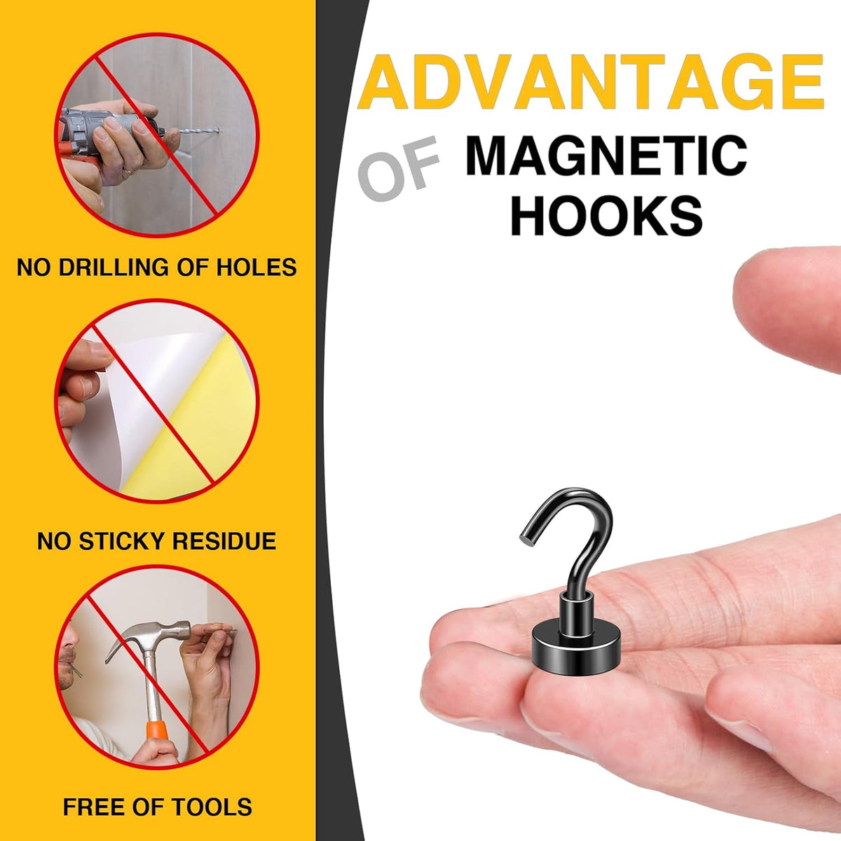 DIYMAG Magnetic Hooks for Refrigerator, Extra Strong Cruise Hook, Heavy Duty Earth Magnets with Hook for Hanging, Magnetic Hanger for Cabins, Grill (20P-Black)