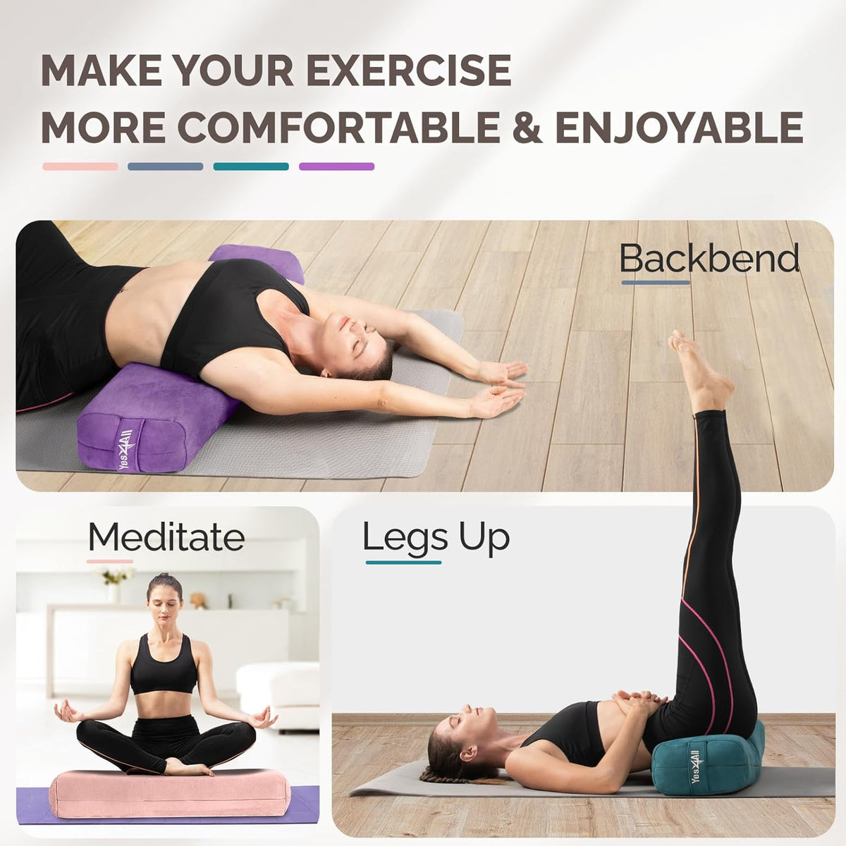 Yes4All Triple-Layer Sponge Yoga Bolster Pillow for Restorative Yoga & Meditation - Versatile Yoga Support Pillow, Balance & Poses Modification
