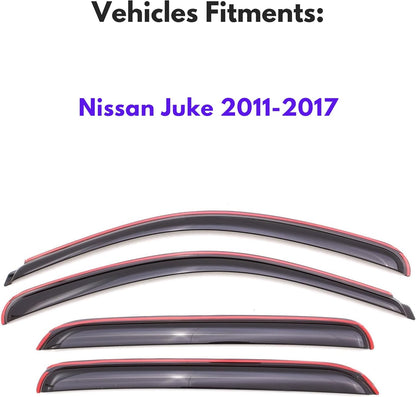 KPY Window Visor Compatible with Nissan Juke 2011-2017, 4PC Rain Guard Side Window Vent Deflectors in-Channel Style, 2011 2012 2013 2014 2015 2016 2017