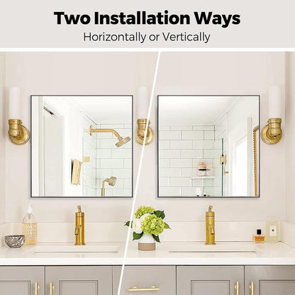 30x30 Inch Black Bathroom Mirror for Wall, Aluminum Frame Rectangle Rectangular Vanity Mirror, Modern Large for Bedroom, Living Room, Horizontal or Vertical