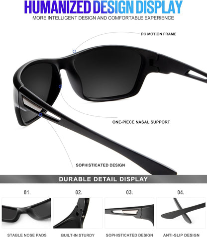KALIYADI Polarized Sunglasses for Men, Sports Sun Glasses for Driving Cycling Fishing with UV protection