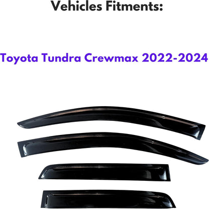 KPY Window Visor Compatible with 2022-2024 Toyota Tundra Crewmax, 4PC Rain Guard Side Window Vent Deflectors Tape-On Style, 2022 2023 2024 (Crewmax Only)