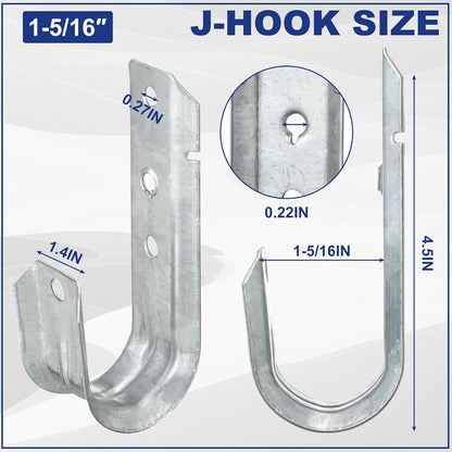 Gisafai 200 Cable Support J Hook, Cable Hooks for Hanging, Heavy Duty Metal Hooks for Wire Management, G60 Galvanized Steel (1/5-16 Inch)
