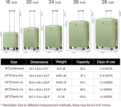 Hanke 24 Inch Checked Luggage with Spinner Wheels Hard Shell Suitcases Lightweight Travel TSA Luggage for Women Men Medium Suitcase(Bamboo Green)
