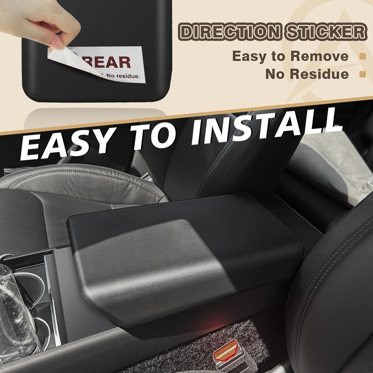 Muslogy Compatible with 2026+ Model Y Juniper Refresh Accessories Armrest Cover Protection TPE (Black) & Silicone Mat OEM Style 2PCS Set Non-Slip Waterproof