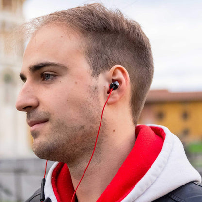 LUDOS Clamor Wired Earbuds in-Ear Headphones, 5 Years Warranty, Earphones with Microphone, Noise Isolating Ear Buds, Memory Foam for iPhone, Samsung, School Students, Kids, Women, Small Ears - Red