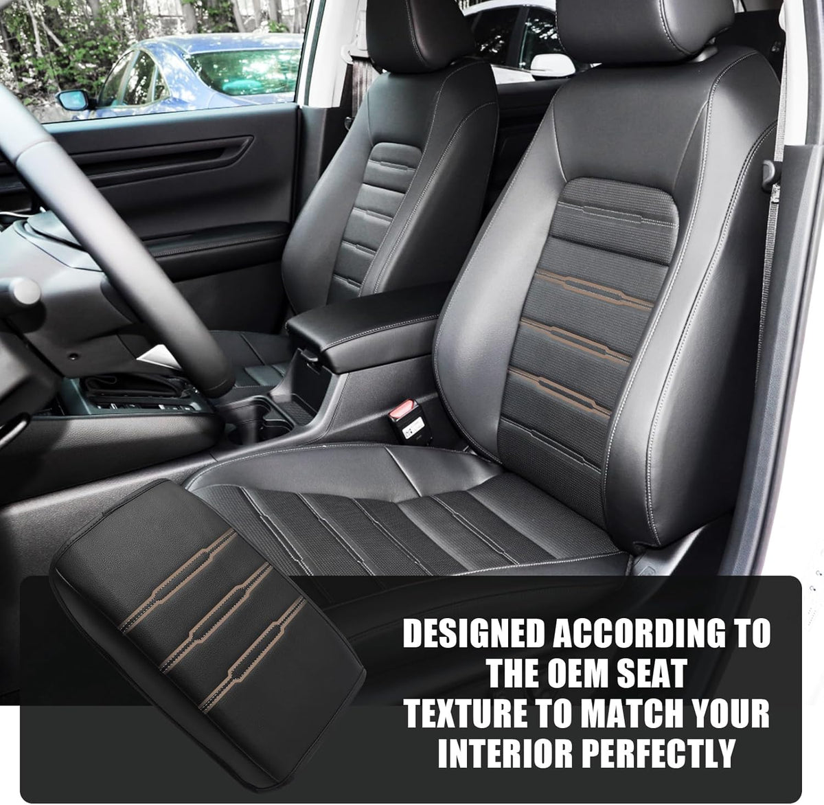 Muslogy Center Console Cover Compatible with 23 24 2025 2026 Honda CR-V Accessories CRV Hybrid LX EX EX-L Sport Touring Armrest Cover Lid Cushion Protector Vegan Leather Extra Soft(Black/White Trim)