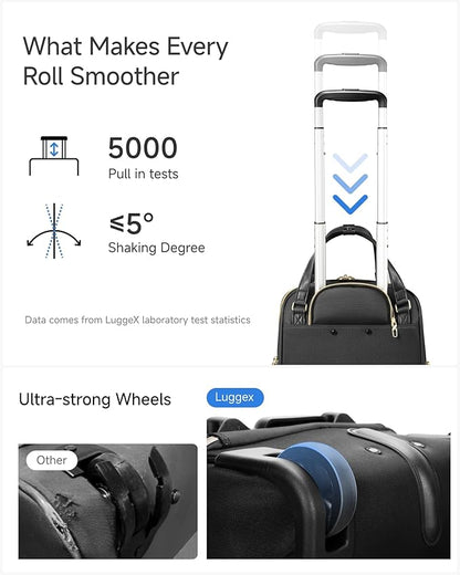 LUGGEX Underseat Carry On Luggage with Wheels, Stylish Lightweight Under Seat Luggage, Soft Sided Personal Item Suitcase for Short Trip (Chestnut Black, 16 Inch)