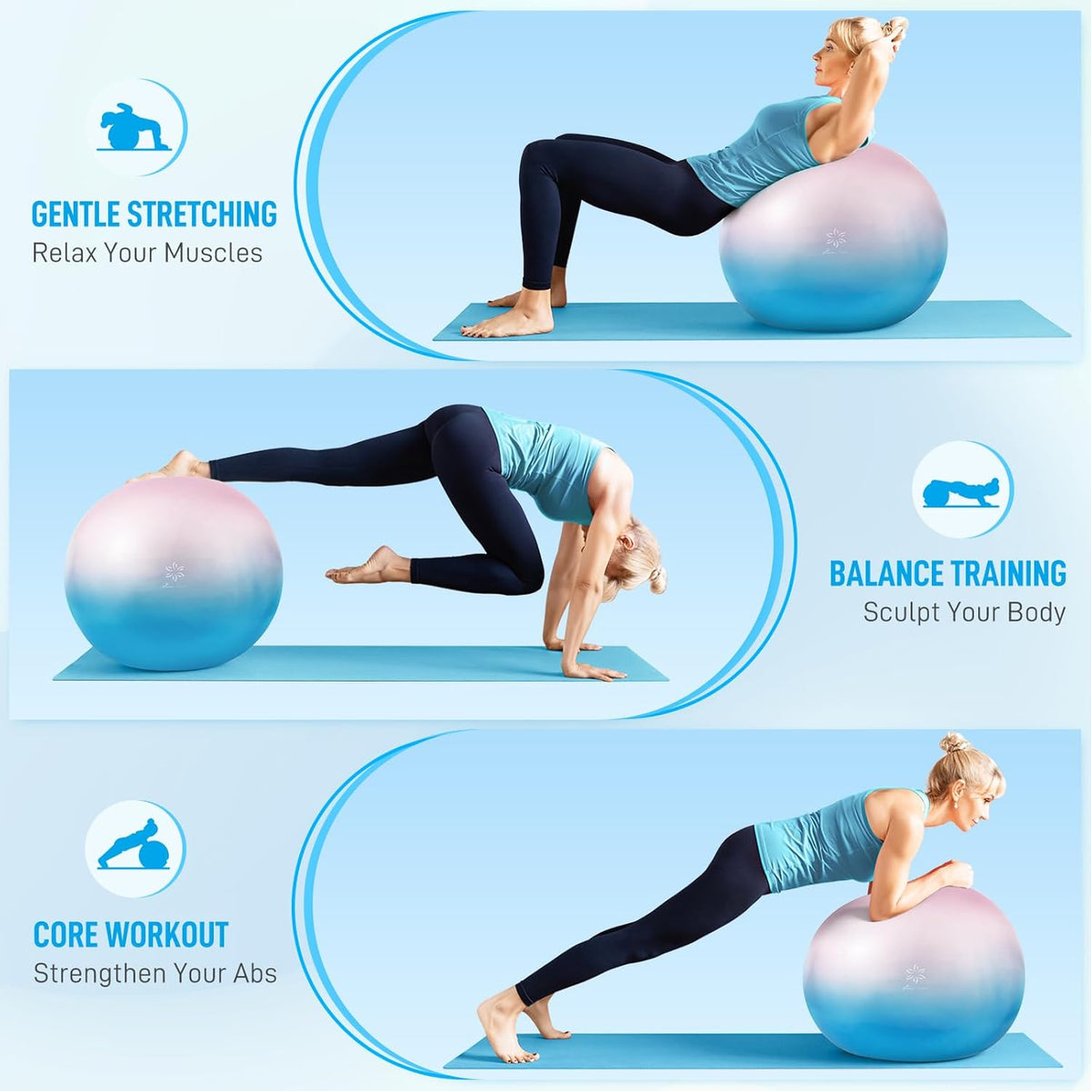 Sportneer Extra Thick Exercise Ball - 25.6''Yoga Ball with Quick Pump - Anti-Burst and Slip Resistant Fitness Ball Chair for Pregnancy and Physical Therapy