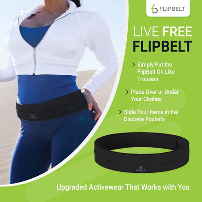 FlipBelt Classic Running Belt, Running Fanny Pack for Women and Men, USA Company