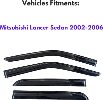 KPY Window Visor Compatible with Mitsubishi Lancer Sedan 2002-2006, 4PC Rain Guard Side Window Vent Deflectors Tape-On Mugen Style, 2002 2003 2004 2005 2006