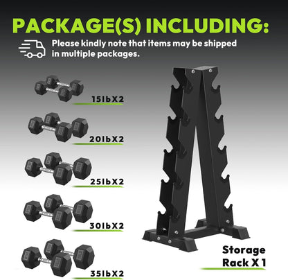 Hex Dumbbell Sets with Rack, 60-550 lb Rubber Encased Exercise & Fitness Dumbbells Set with Rack Option, Hand Weight for Strength Training, Weight Dumbbells