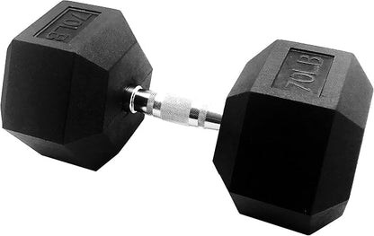 Signature Fitness Rubber Coated Hex Dumbbells Hand Weights for Exercises and Fitness Home Gym, 5-50 lbs, Pairs