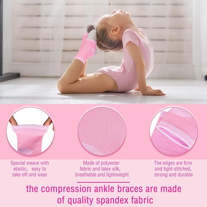 Tarpop 4 Pairs Kids Ankle Brace Set Foot Support Stabilizer Wraps Protector Guard Knitted Ankle Sleeve Sock Support Compression Socks for Injury Prevention (Medium,Pink)