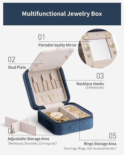 Vlando Jewelry Organizer Box, Small Jewelry Box for Women Girls, Initial P Travel Jewelry Case, Small Jewelry Organizer Case, Mini Travel Jewelry Box - Letter P, Dark Blue