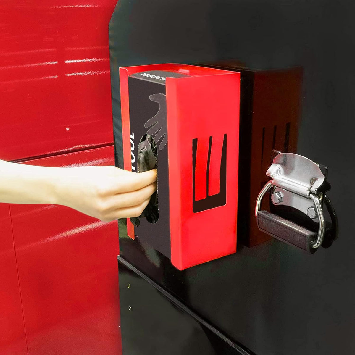 EMENTOL Magnetic Glove/Tissue Dispenser Holder, Red Glove Dispenser Wall Mount, Mount onto Tool Box or in Workshops