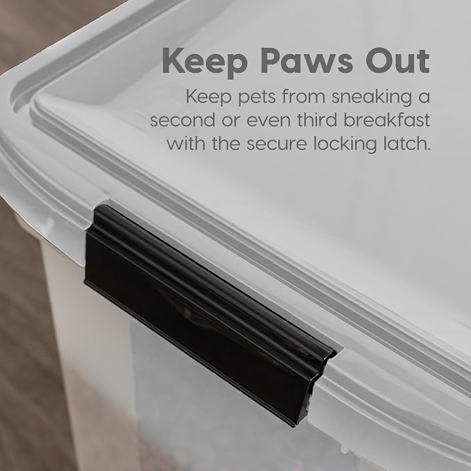IRIS USA Airtight Dog Food Storage Container, WeatherPro, Up to 10 lbs, for Dog Cat Bird and Other Pet Food Storage Bin, Keep Fresh, Translucent Body, Made in USA, Clear/Gray