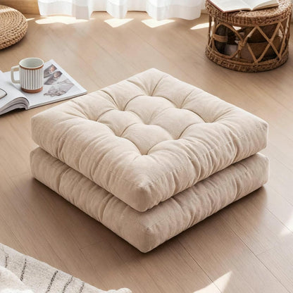 Tiita Square Outdoor Cushions Floor Pillow Thicken Tufted Seat Cushion for Adult Seating on Floor Yoga Meditation Living Room Balcony Office Indoor (Beige, 22 Inch (Pack of 1))