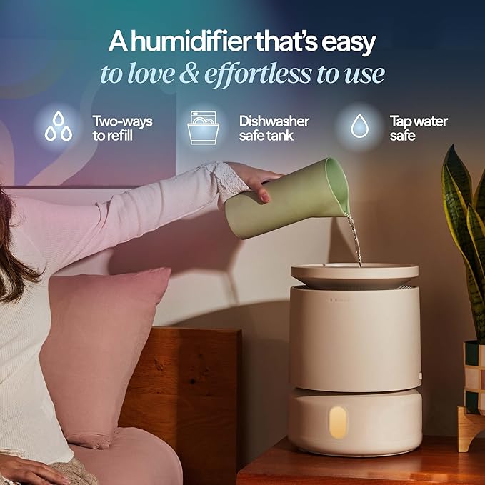BLUEAIR Room Humidifier - DreamWell - 48Hr Top-Fill Mist-Free InvisibleMist Technology Aroma Stone for Essential Oils and Soothing Mood Lighting - Quiet Operation for Bedroom and Home Use, Grey