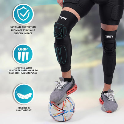 TUOY Knee Pad with Shin Guard Pads, Protective Shin/Knee Sleeve Support for Soccer, Football, Basketball, Wrestling, Volleyball (A Pair)