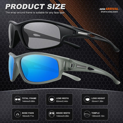 Polarized Sports Sunglasses for Men 100% UV Protection Wrap Around Unbreakable Sun Glasses for Fishing Driving