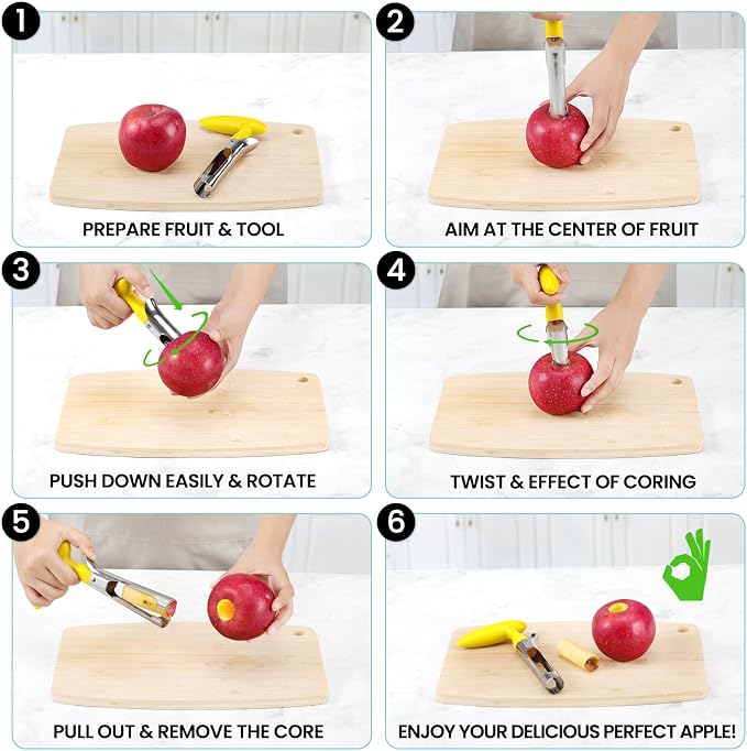 SCHVUBENR Premium Apple Corer Tool - Easy to Use and Clean - Sturdy Apple Core Remover with Sharp Serrature - Stainless Steel Corers for Apple and Pear - Core Fruits with Ease(Yellow)