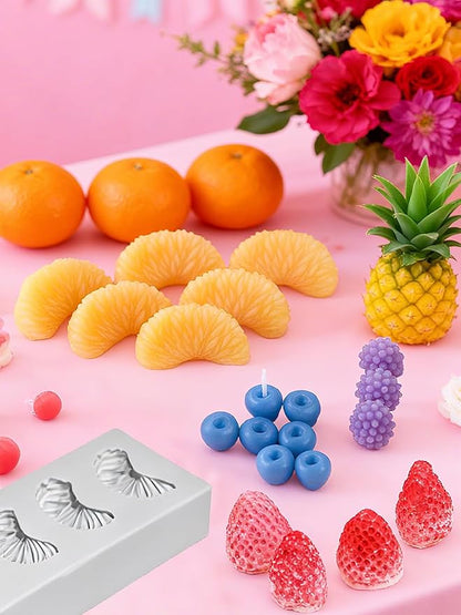 Fruit Shaped Silicone Molds, 3D Strawberry Orange Raspberry Blueberry Fondant Mold, Fruit Mold for Candy Jelly Cake Decor Soap Resin DIY Baking Tool for Parties & Gifts (4 Fruit)