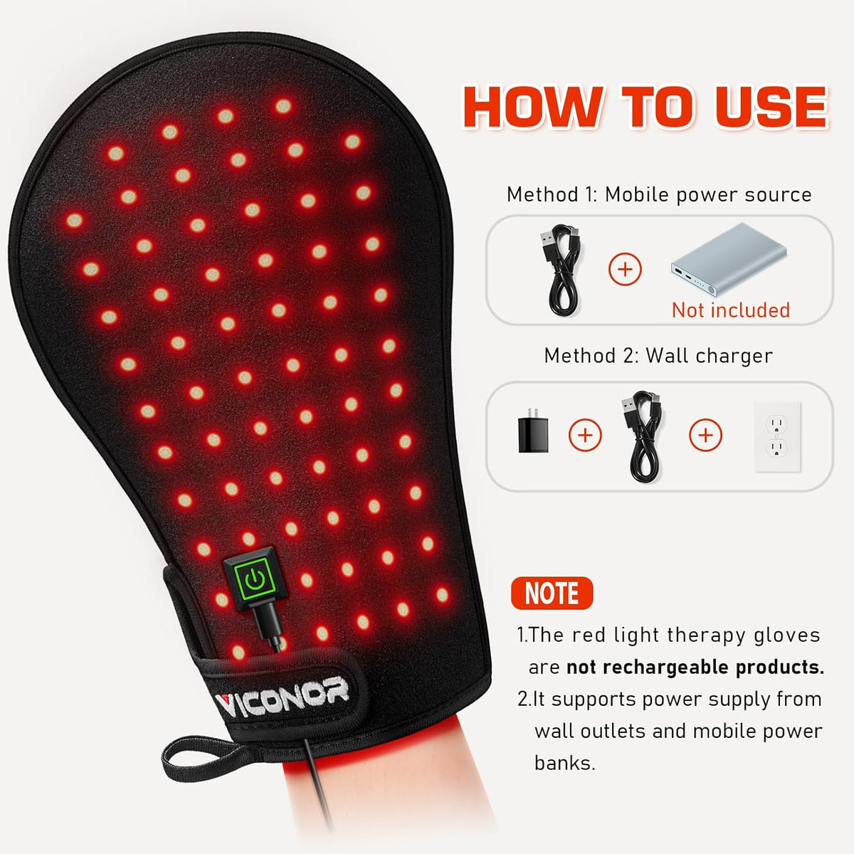 Red Light Therapy Device for Hands, Infrared-Light-Therapy-Gloves Finger Wrist, Led Near Infrared Light Skin Care, Carpal Tunnel(Pack of 2)