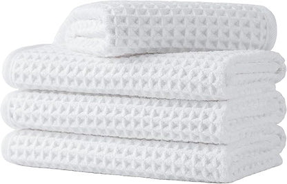Microfiber Waffle Face Towels, 4 Pieces, Soft, Absorbent, Fast Drying, Lint Free (White)