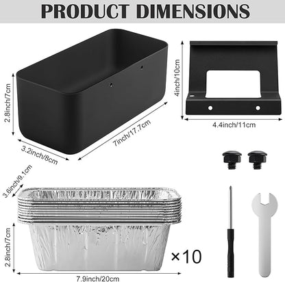 Grill Grease Catcher for Blackstone Griddle with 10 Pack Grease Cup Liners Aluminum Foil Tray Pan Drip Tray Pan for 17, 22, 28 & 36 inches Griddle (Long Hook)