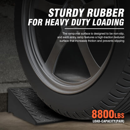 DNA MOTORING 2pcs 4.3" Rise Rubber Curb Ramp Heavy Duty Loading Driveway Ramp Threshold Ramp 19.5 in L x 11.6 in W x 4.3 in H for Loading Dock, Warehouse, Wheelchair, Motorcycles, Cars, TOOLS-00645