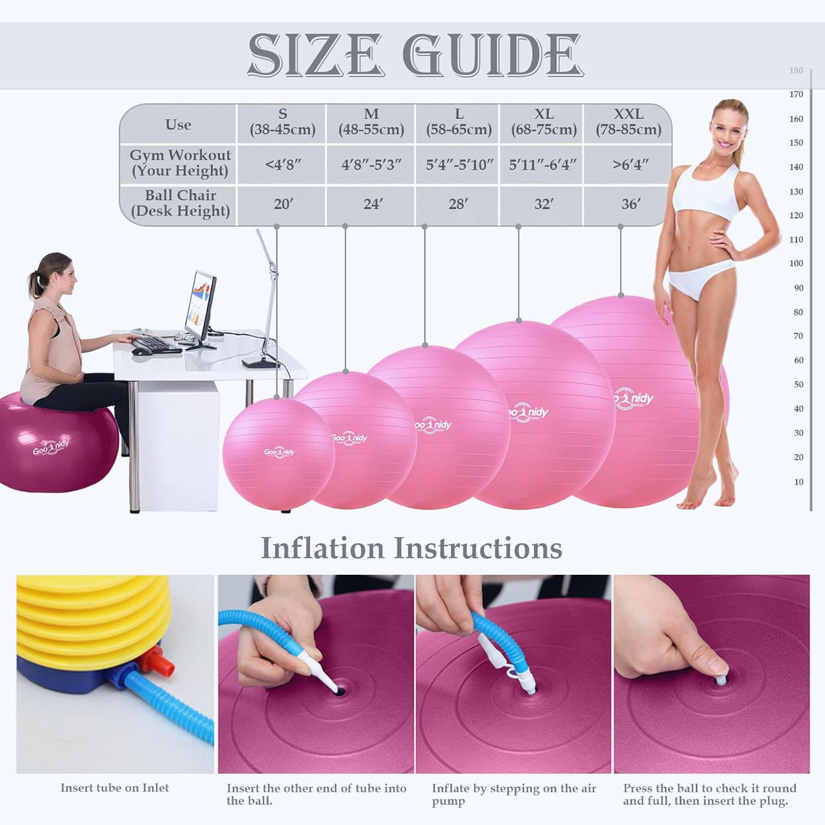 Soft Exercise ball, Anti-Burst Yoga Ball Chair Supports 2200lbs, Workout Equipment w/ Pump for Pregnancy Medicine Birthing Physical Therapy Stability Excersing Birth Swiss Fitness Gym Physio Labor Abs
