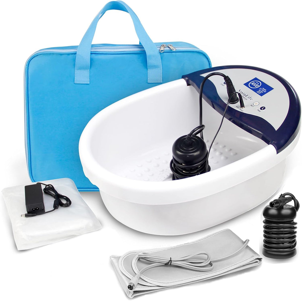 Ionic Foot Bath Detox Machine, Ion Detox Foot Bath Cleanse, LED Display Spa with Heated Belt, Wrist Strap, Arrays, Liners (Portable Handbag)