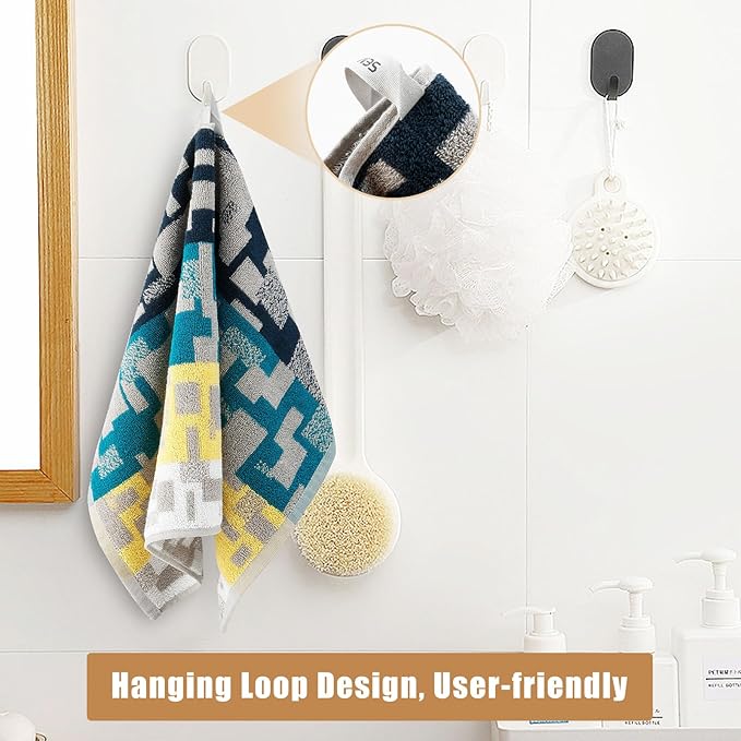 SEMAXE Bath Towel Set of 8 Include 2 Bath Towels 2 Hand Towels 4 Washcloths, 100% Cotton Bathroom Towels with Hanging Loops and Nano-Bio Lifecycle Labels, Colorful Towel - Checkered Collection
