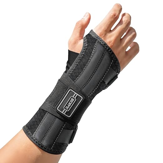 Rakiie Upgraded Carpal Tunnel Wrist Brace, Night Sleeping Support for Arthritis, Sprain & Tendonitis Pain Relief, Flexible 3-Bar Support, Breathable Hand Splint for Typing, Work & Housework, Fit for Men & Women (Gray, Small, Right Hand)