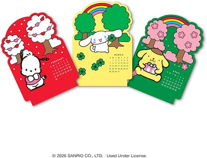 Orange Circle Studio Hello Kitty® and Friends 2027 Mini Desk Calendar with Wooden Stand, 12-Month Small Desktop Calendar, Full-Color Monthly Layouts, 300 GSM FSC-Certified Paper, Office Desk Decor