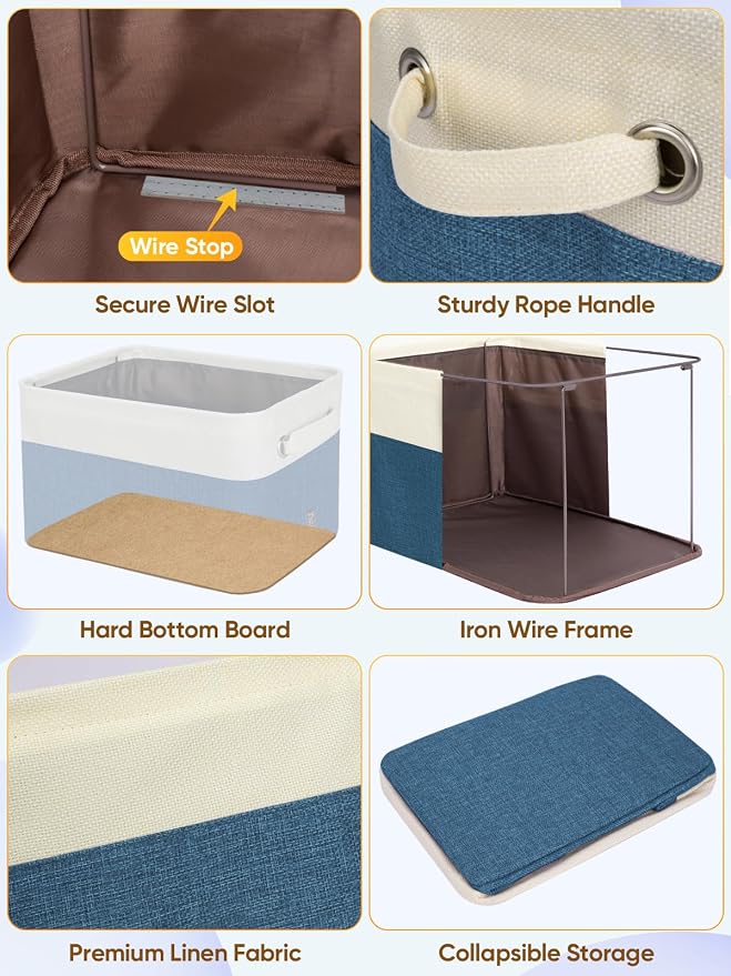 BALEINE 1 Pack Fabric Closet Storage Bins for Shelves, Linen Closet Organizers and Storage, Decorative Baskets for Organizing, Shelf, Clothes, Home, Office (Navy Blue, 17''x13''x10.5'')