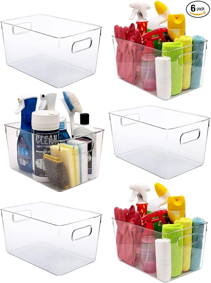 Clear Plastic Storage Bins, Perfect for Kitchen Organization or Pantry Organization and Storage, Laundry Room, Fridge, Freezer Organizer Plastic Storage Containers for Organizing, Cabinet Organizers