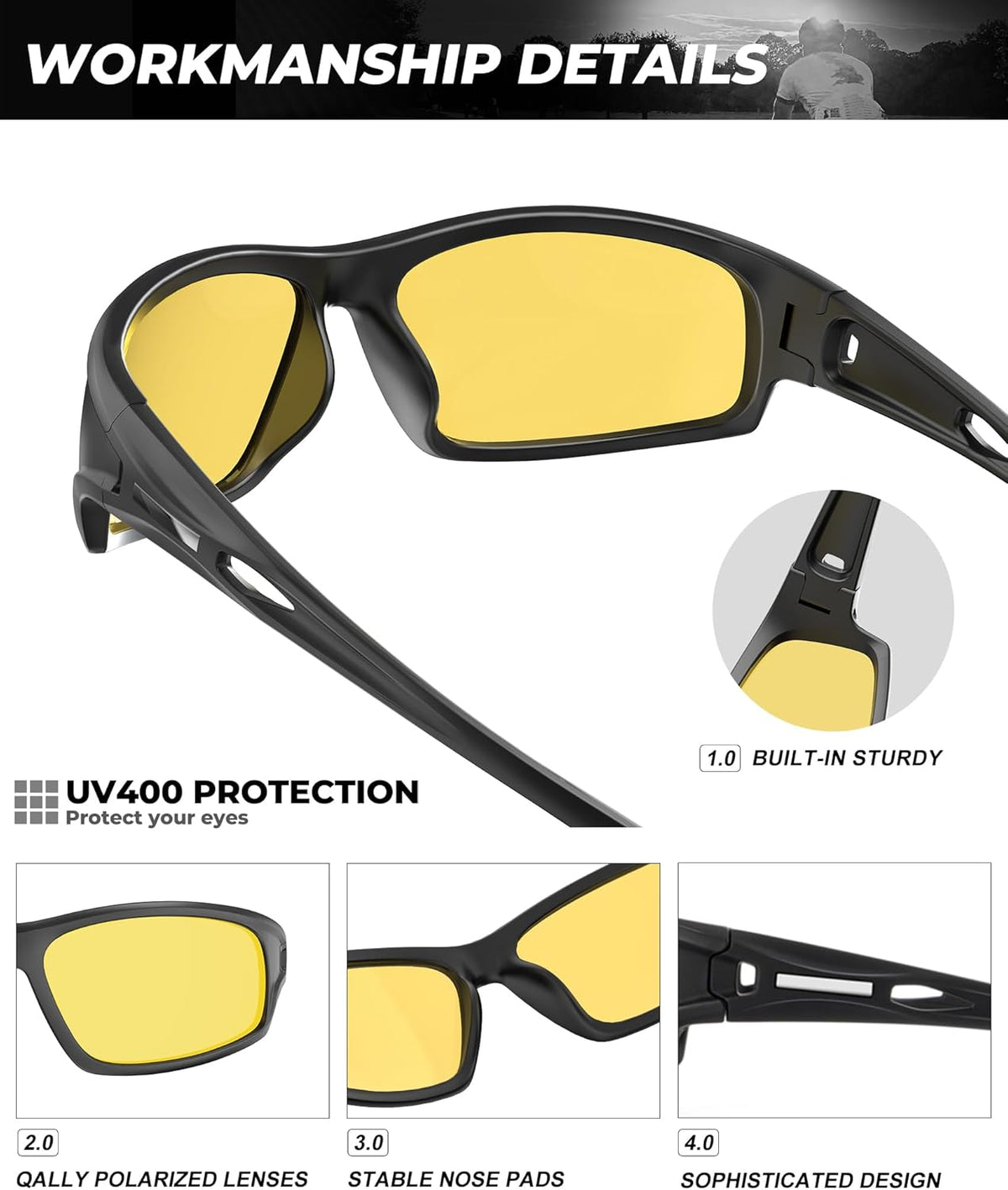 Polarized-Sunglasses-Men Sports Mens-Sunglasses: Sun-Glasses with UV400 Protection for Driving Golf Fishing Running