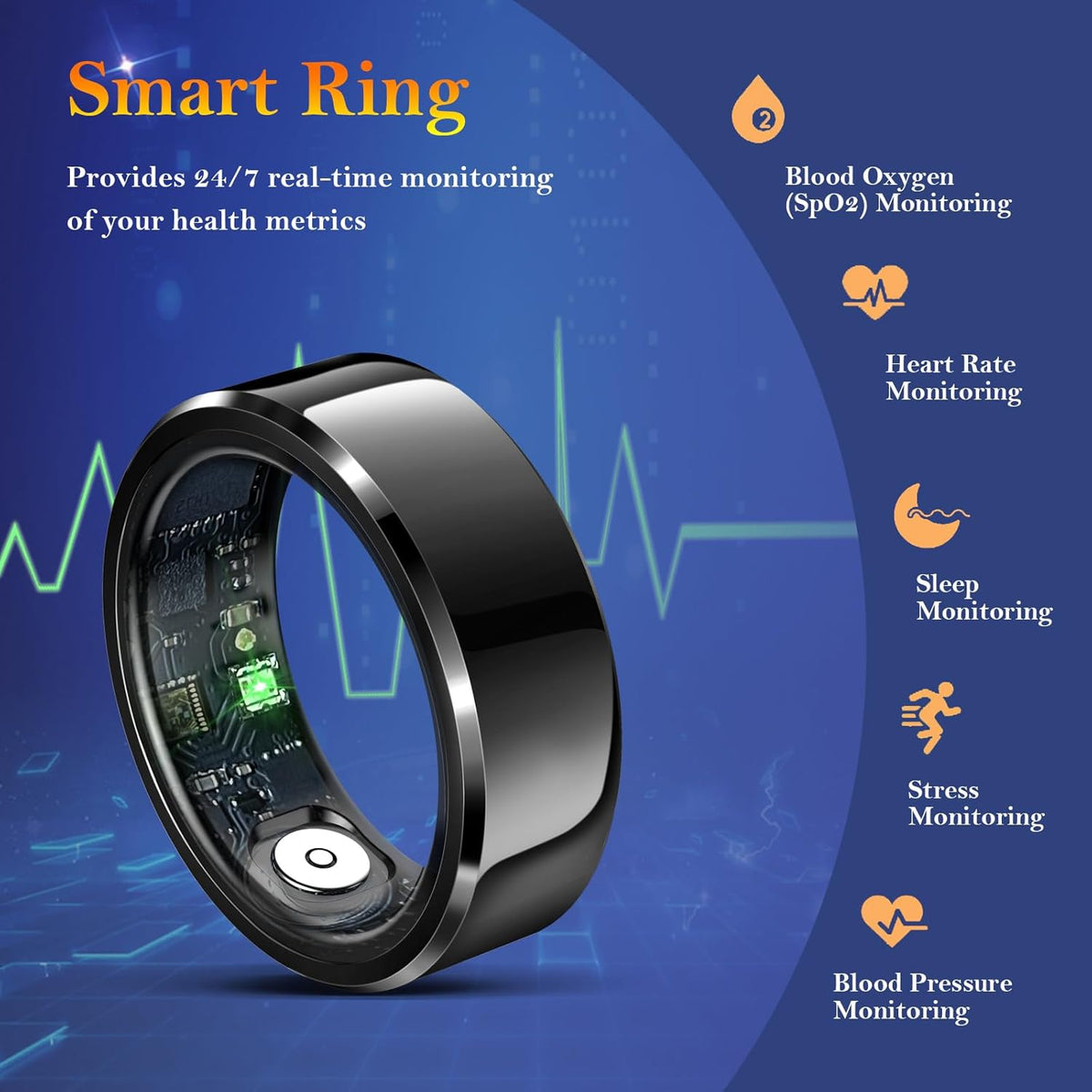 Smart Ring for Women Men-Wearable Fitness Tracker with Sleep Tracking Heart Rate Healthy Monitor Ring Activity Monitoring Steps Calories