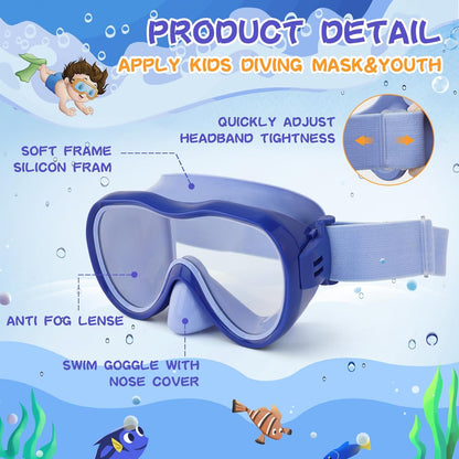 Kids Swim Goggles with Nose Cover, Anti-Leak Swim Mask with Elastic Fabric Strap, UV Protection Swimming Goggles for Kids