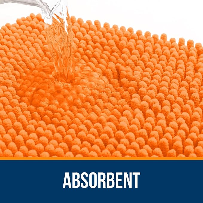 OLANLY Toilet Rugs U-Shaped 24x24, Extra Soft Absorbent Chenille Contour Bathroom Rugs for Toilet, Dry Quickly, Machine Washable, Non-Slip Bath Mat, Orange
