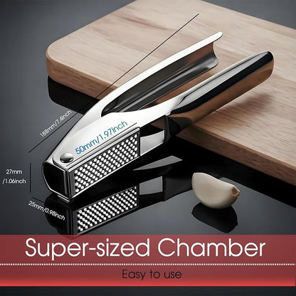 Garlic Press Heavy Duty Mincer and Peeler Set, Rust Proof 304 Stainless Steel Garlic Crusher, Easy-Squeeze Nut Ginger Chopper, Dishwasher Safe Kitchen Gadget