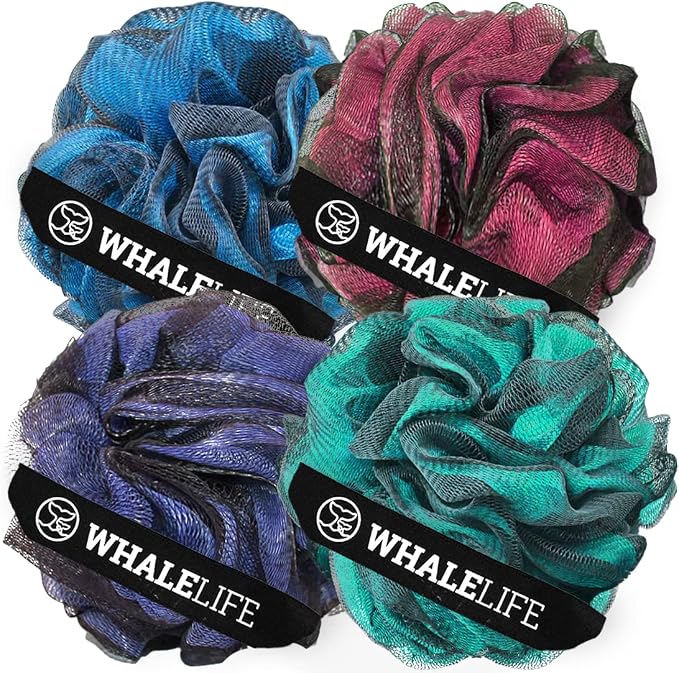 Loofah Sponge Bath Sponge for Women Men 4 Pack (Purple Blue Red Green)