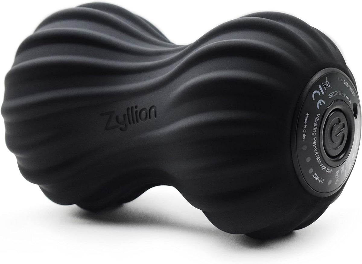Zyllion Vibrating Peanut Massage Ball with 4 Modes - Cordless Rechargeable Electric Deep Tissue Massager Roller for Muscle Pain Relief, Black, ZMA-30