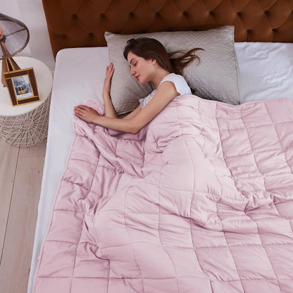 L'AGRATY Weighted Blanket - 48"x72" 15lbs Cooling Breathable Heavy Blanket Microfiber Material with Glass Beads for Adult All-Season Summer Fall Winter Soft Thick Comfort